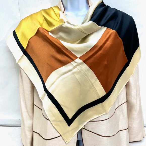Like New Unbox Yves Saint Laurent Scarf Lg 34"x34"  100% Silk, Colors Block (6) - Picture 3 of 8
